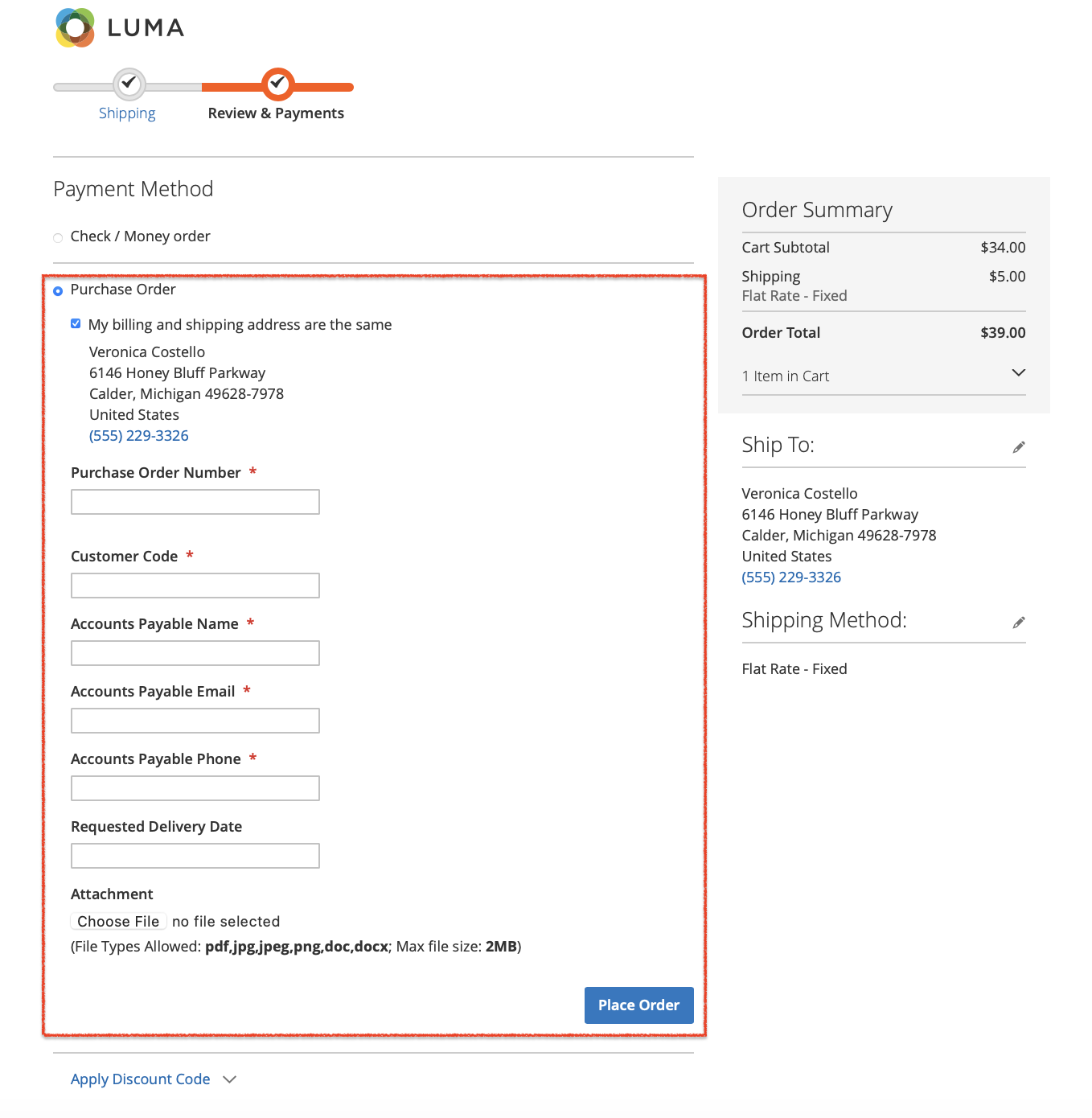 Advanced Purchase Order Fields On Checkout