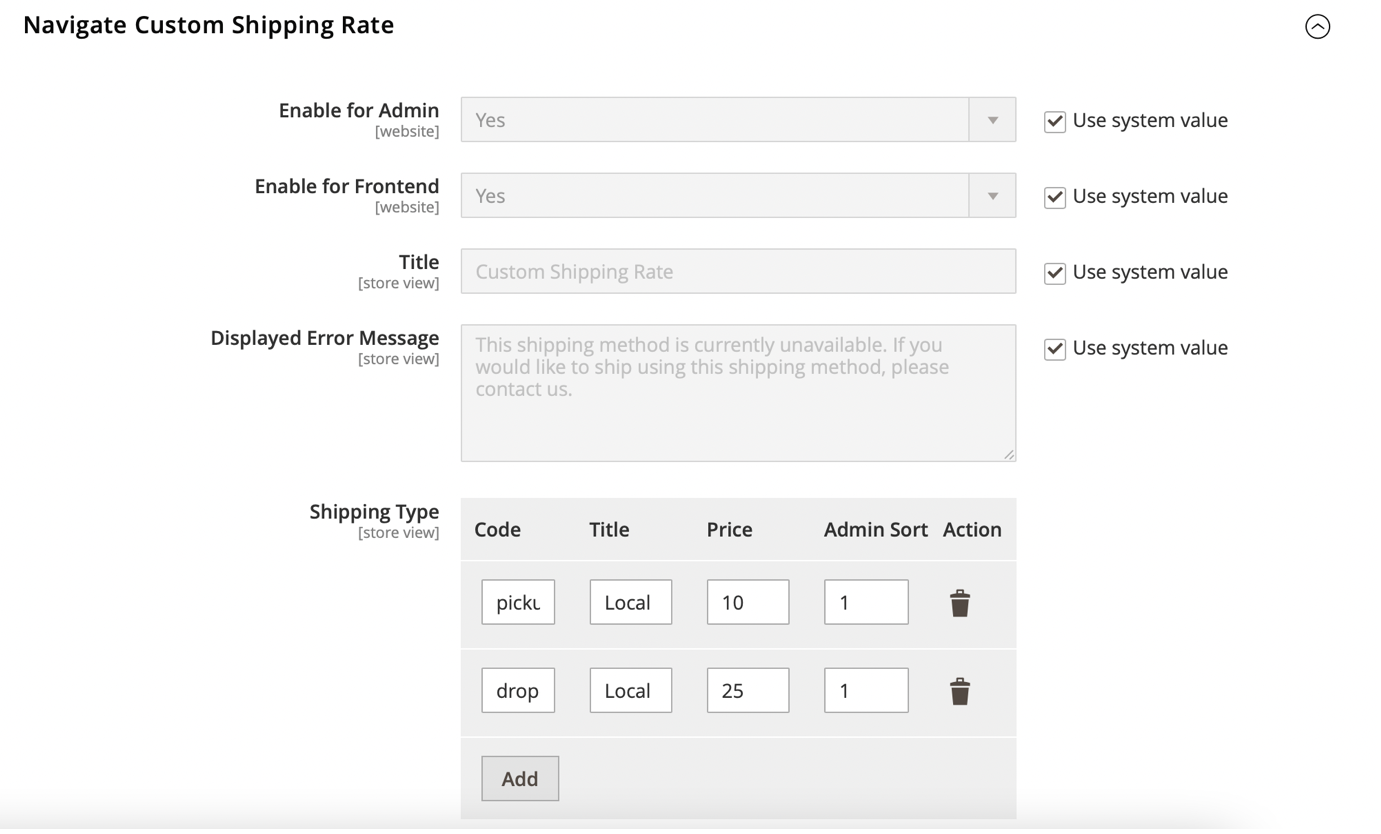 Custom Shipping Rate Method Settings 1