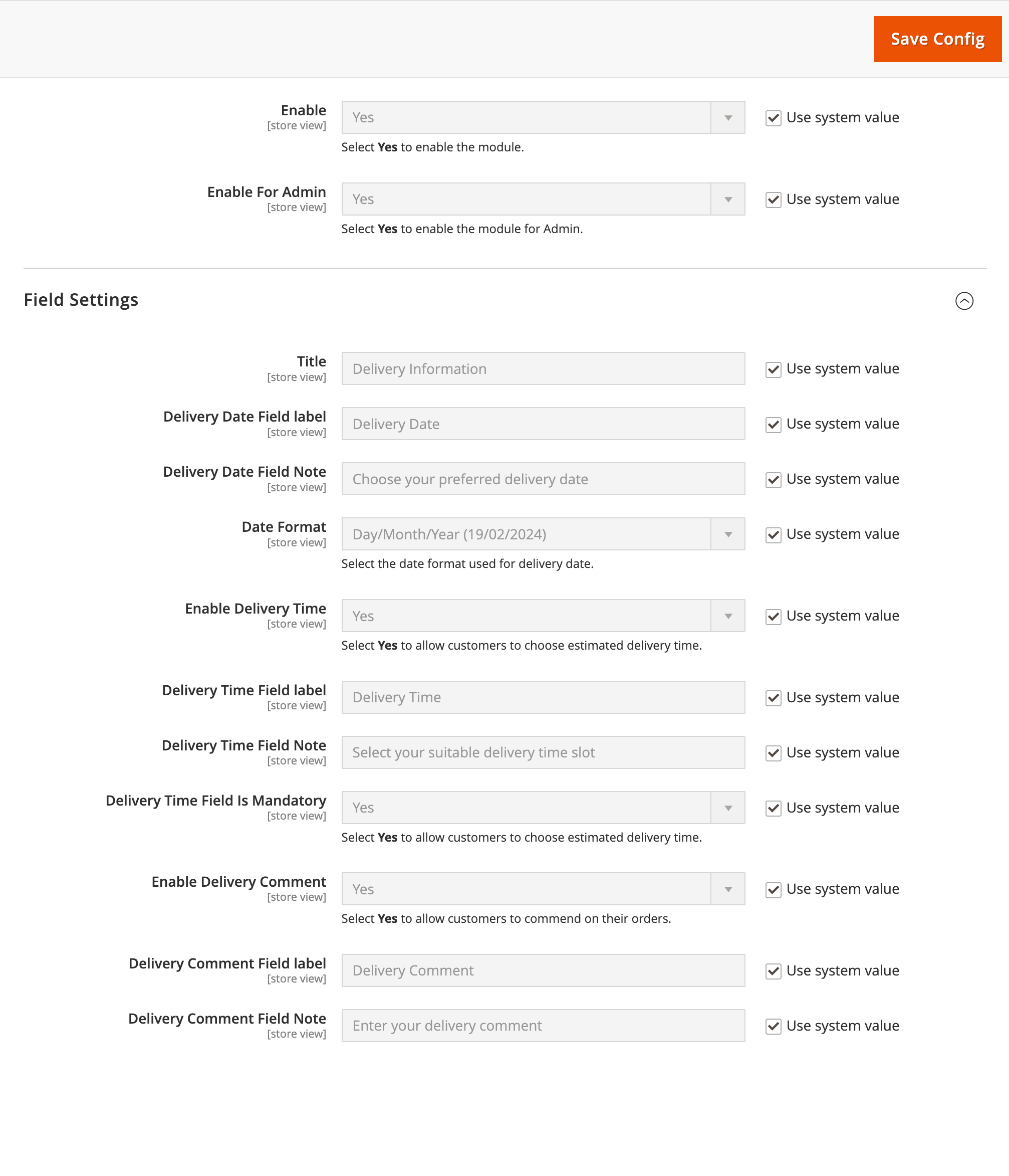 Delivery Date and Time Store Configurations