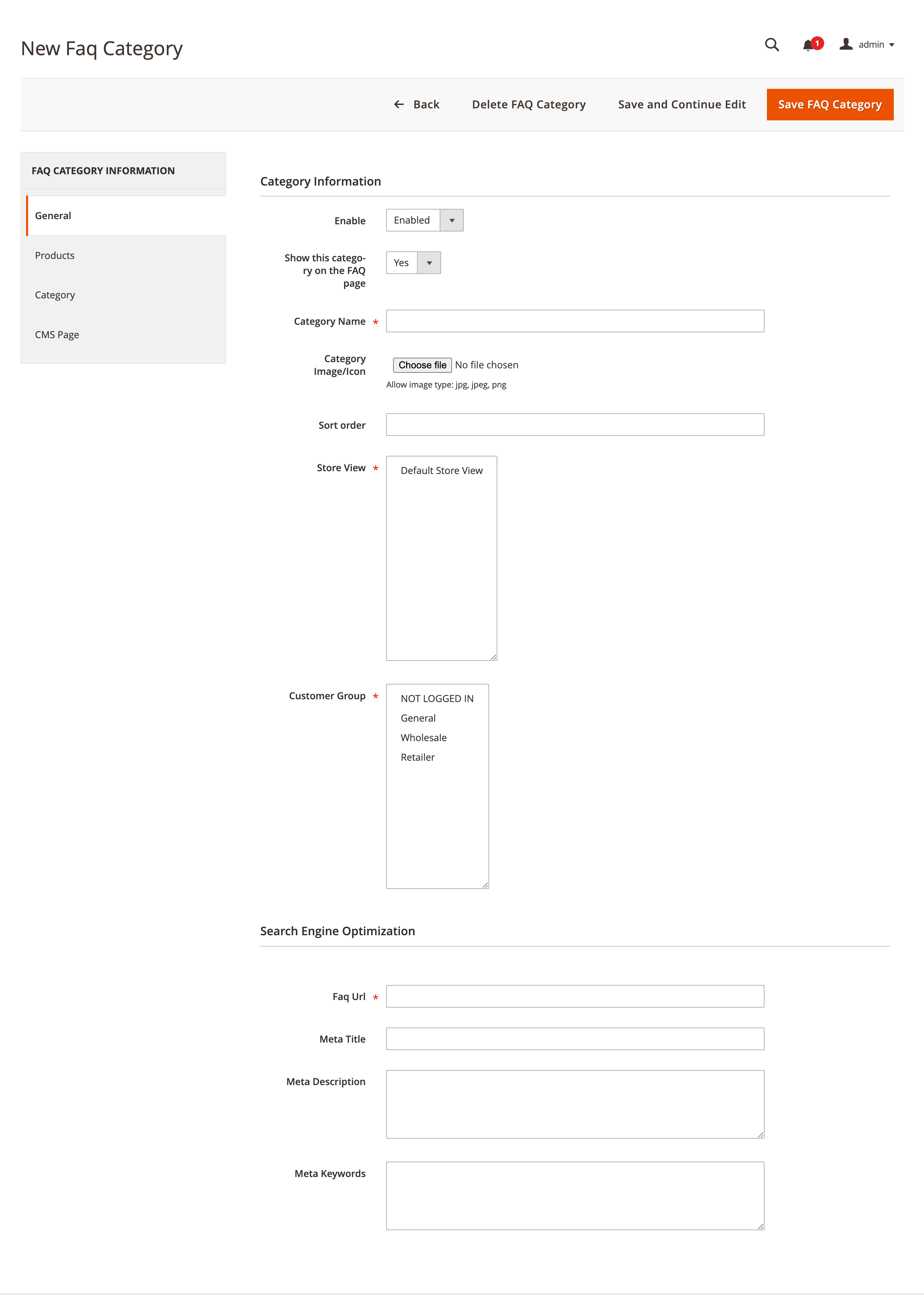 FAQ Categories General Tab