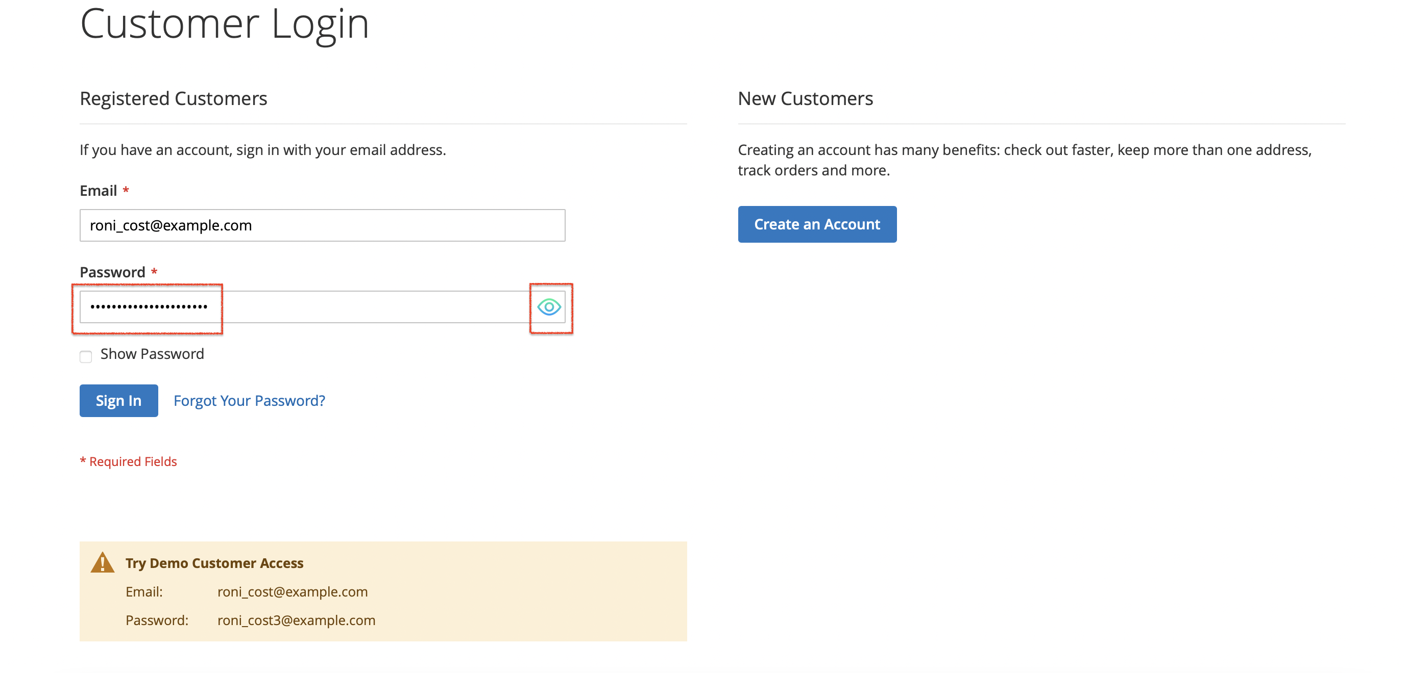 Password Show On Customer Login