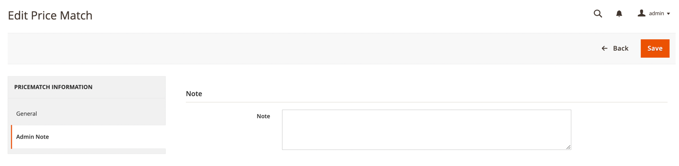 Add Price Match Admin Note