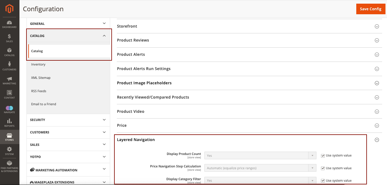 Configure layered navigation