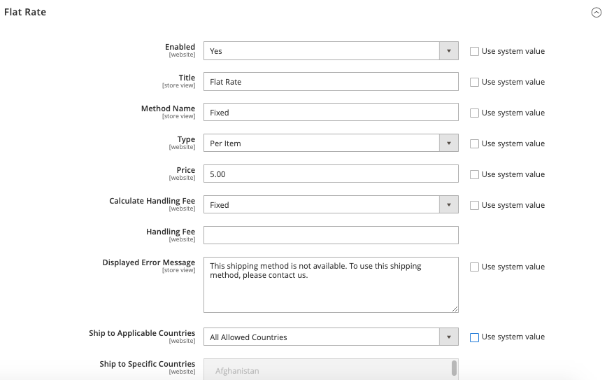 Flat rate shipping method 