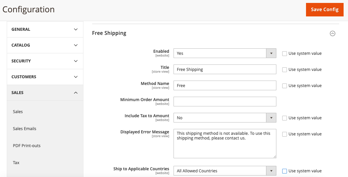 Free Shipping Method 